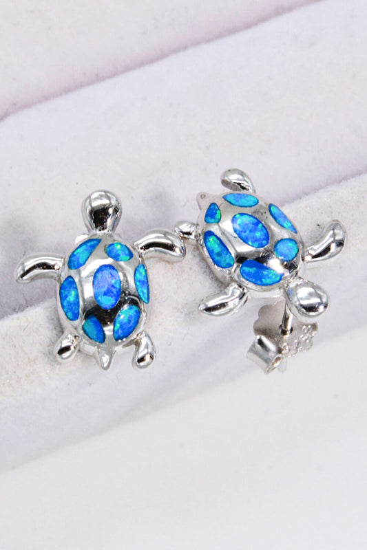Opal Turtle Platinum-Plated Stud Earrings - Merit Sell