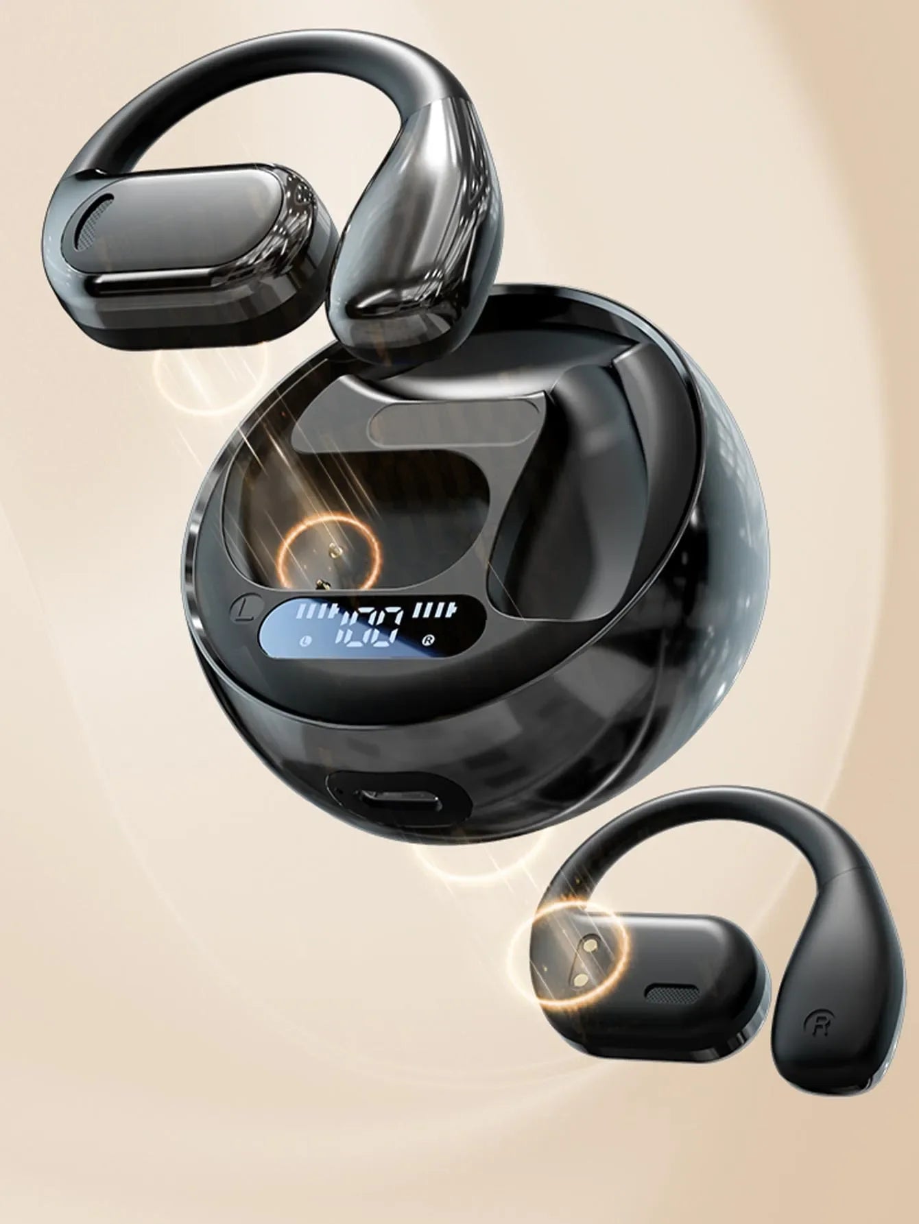 Open Ear Bluetooth 5.4 Headphones 72H Battery Life with LED Display Noise Canceling Wireless Earbuds Audífonos for Sport Running - Merit Sell