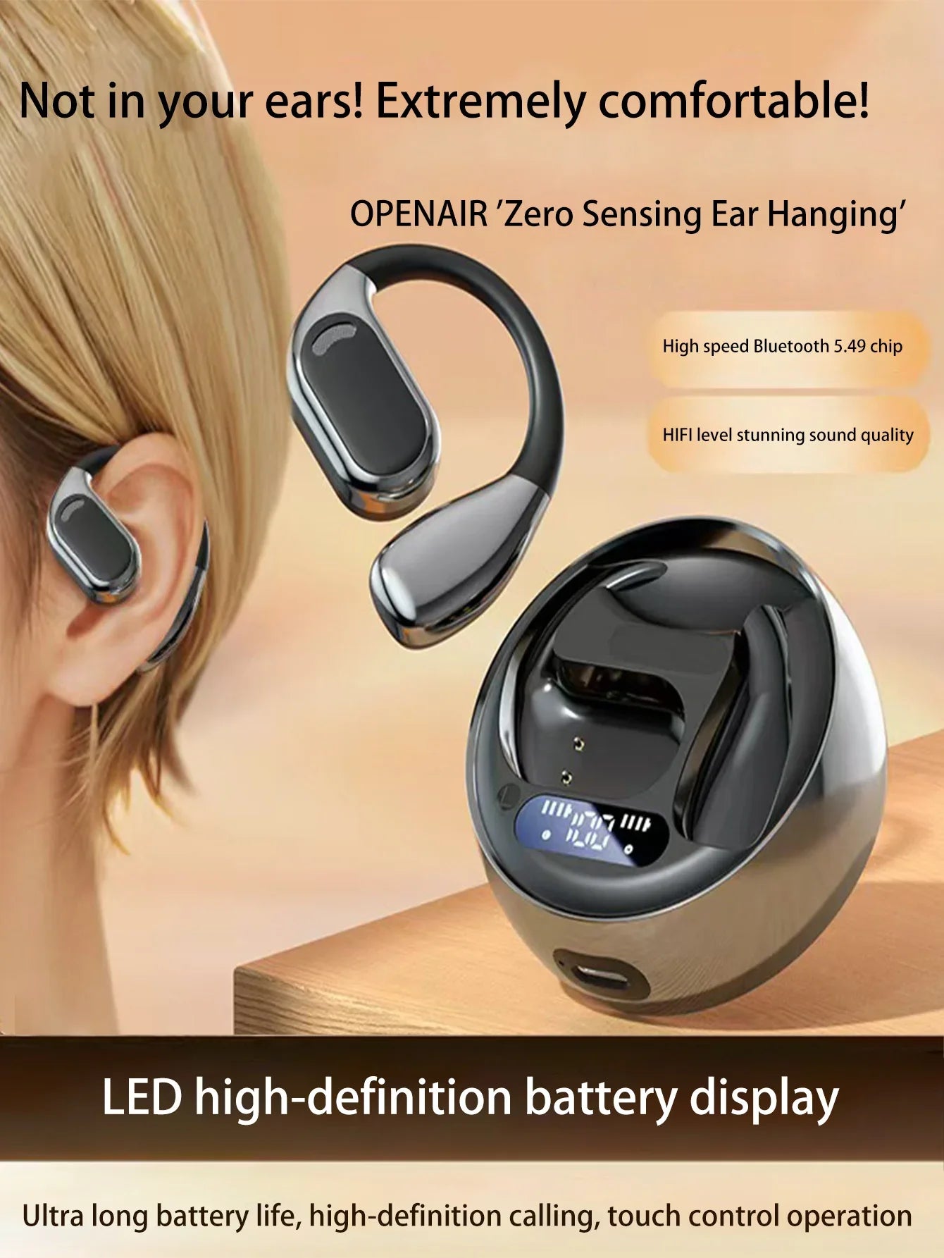 Open Ear Bluetooth 5.4 Headphones 72H Battery Life with LED Display Noise Canceling Wireless Earbuds Audífonos for Sport Running - Merit Sell