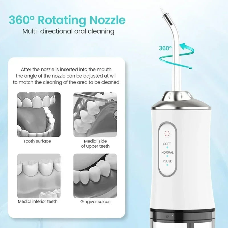 Oral Irrigator Portable Dental Water Flosser USB Rechargeable Water Jet Floss Tooth Pick 4 Jet Tip 220ml 3 Modes IPX7 1400rpm - Merit Sell