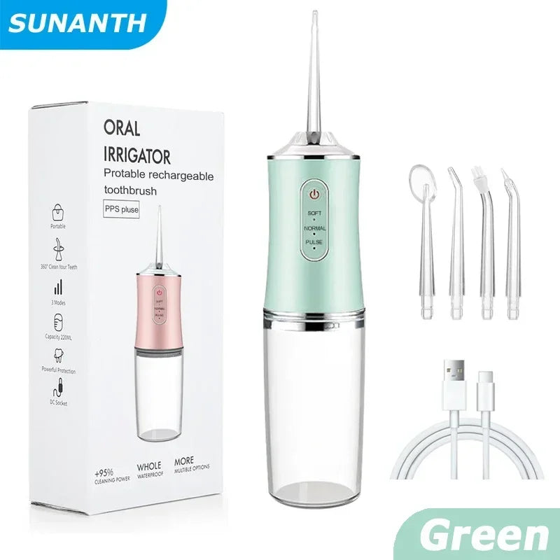 Oral Irrigator Portable Dental Water Flosser USB Rechargeable Water Jet Floss Tooth Pick 4 Jet Tip 220ml 3 Modes IPX7 1400rpm - Merit Sell