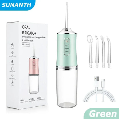 Oral Irrigator Portable Dental Water Flosser USB Rechargeable Water Jet Floss Tooth Pick 4 Jet Tip 220ml 3 Modes IPX7 1400rpm - Merit Sell