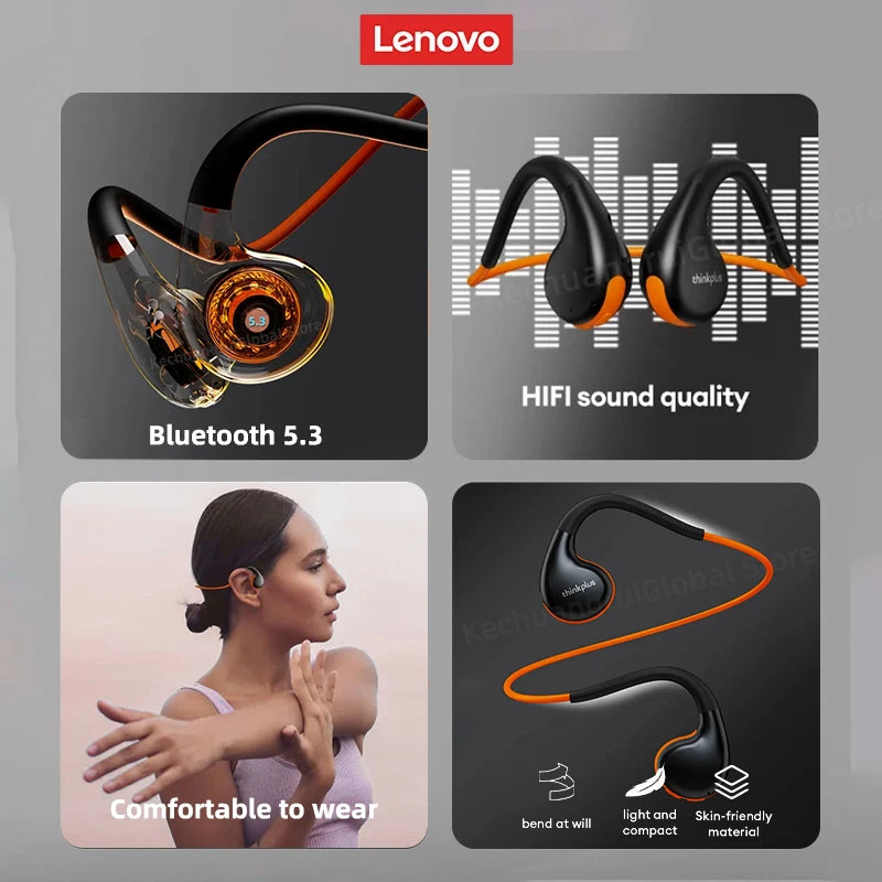 Original Lenovo X7 Air Conduction Headphone Wireless Bluetooth 5.3 Earphones Bone Conduction Sports Headset Outdoor EarHook Mic - Merit Sell