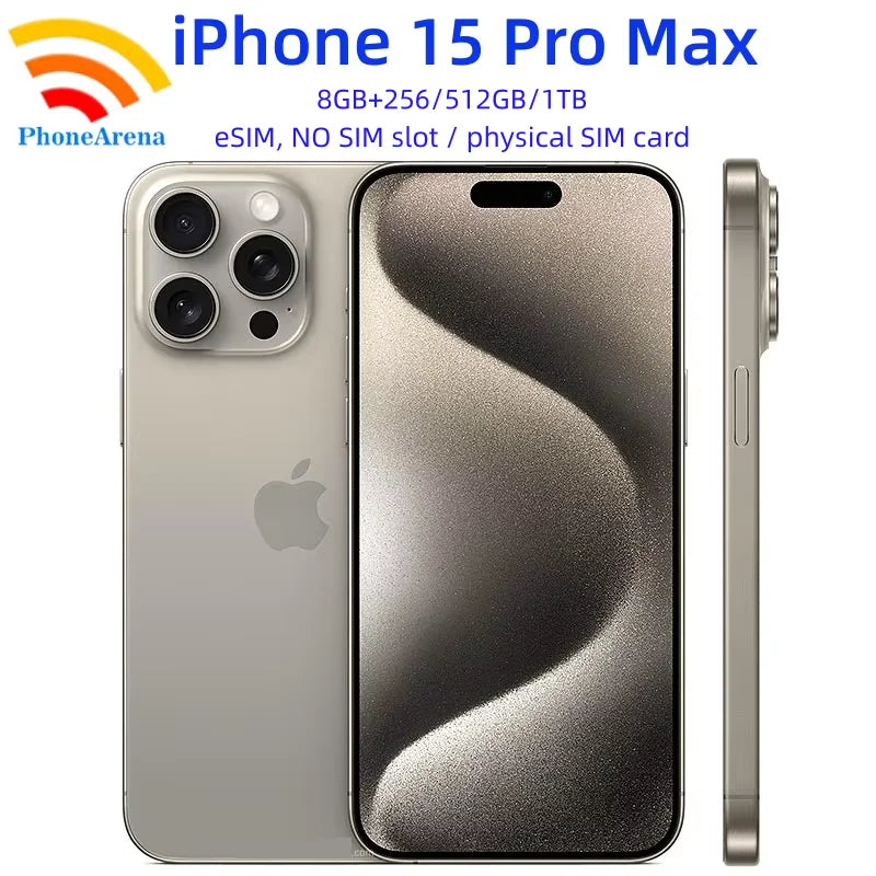 Original iPhone 15 Pro Max 256/512GB 1TB ROM Only eSIM / Physical SIM Card 8GB RAM 6.7" OLED NFC A16 Unlocked 5G Cell Phone - Merit Sell
