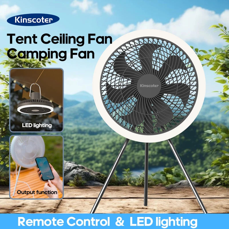 Outdoor Camping Fan Rechargeable Desktop 10000mAh Portable Circulator Wireless Ceiling Electric Fan with Power Bank LED Lighting - Merit Sell