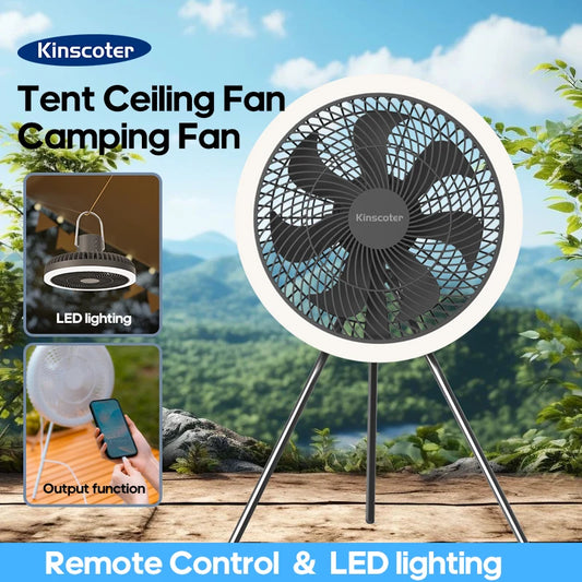 Outdoor Camping Fan Rechargeable Desktop 10000mAh Portable Circulator Wireless Ceiling Electric Fan with Power Bank LED Lighting - Merit Sell
