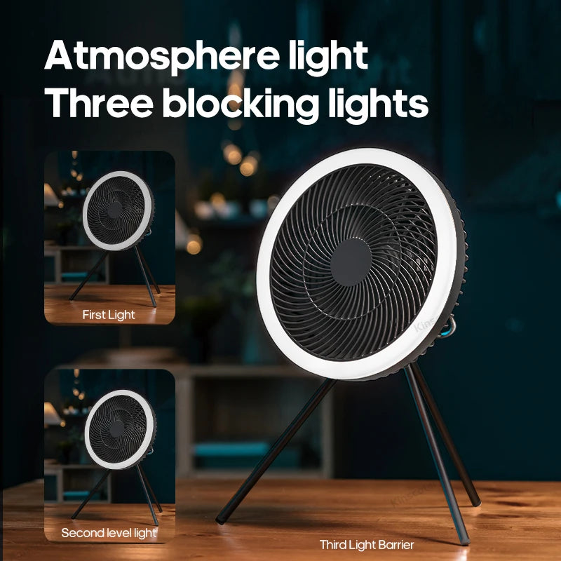 Outdoor Camping Fan Rechargeable Desktop 10000mAh Portable Circulator Wireless Ceiling Electric Fan with Power Bank LED Lighting - Merit Sell