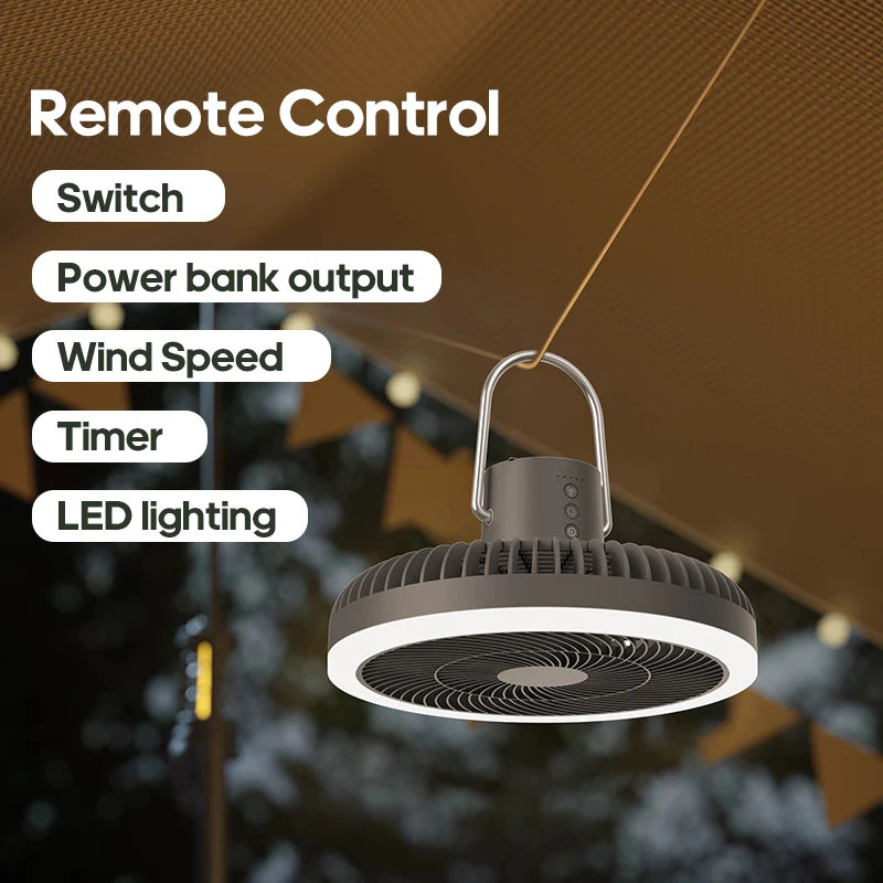 Outdoor Camping Fan Rechargeable Desktop 10000mAh Portable Circulator Wireless Ceiling Electric Fan with Power Bank LED Lighting - Merit Sell