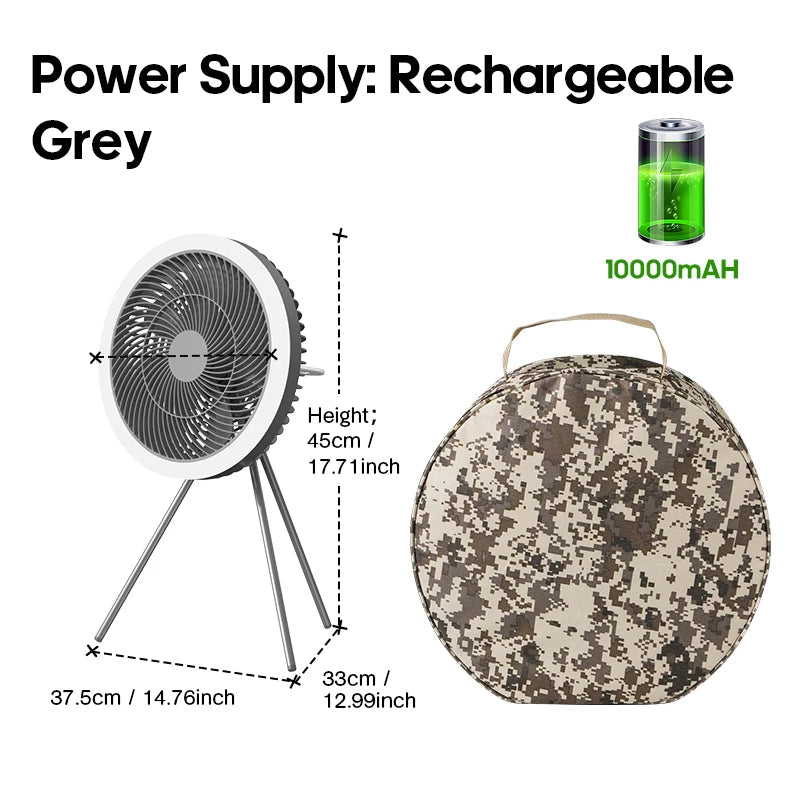 Outdoor Camping Fan Rechargeable Desktop 10000mAh Portable Circulator Wireless Ceiling Electric Fan with Power Bank LED Lighting - Merit Sell