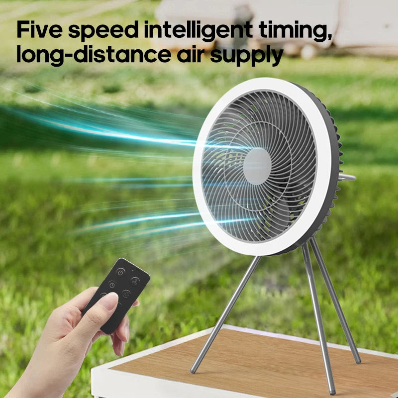 Outdoor Camping Fan Rechargeable Desktop 10000mAh Portable Circulator Wireless Ceiling Electric Fan with Power Bank LED Lighting - Merit Sell