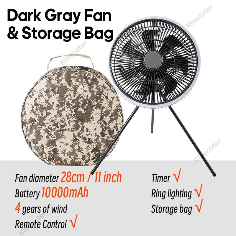 Outdoor Camping Fan Rechargeable Desktop 10000mAh Portable Circulator Wireless Ceiling Electric Fan with Power Bank LED Lighting - Merit Sell