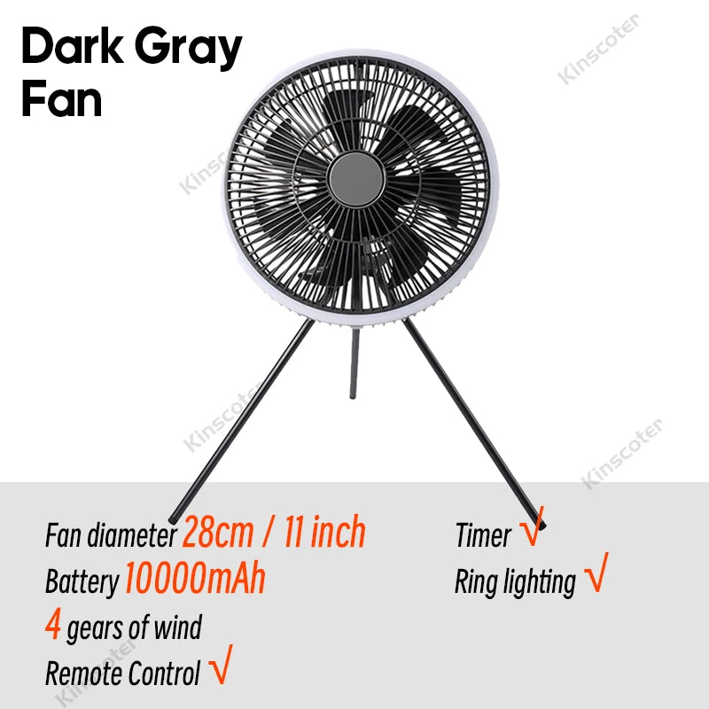Outdoor Camping Fan Rechargeable Desktop 10000mAh Portable Circulator Wireless Ceiling Electric Fan with Power Bank LED Lighting - Merit Sell