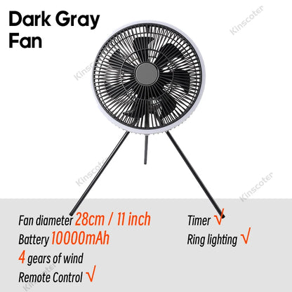 Outdoor Camping Fan Rechargeable Desktop 10000mAh Portable Circulator Wireless Ceiling Electric Fan with Power Bank LED Lighting - Merit Sell