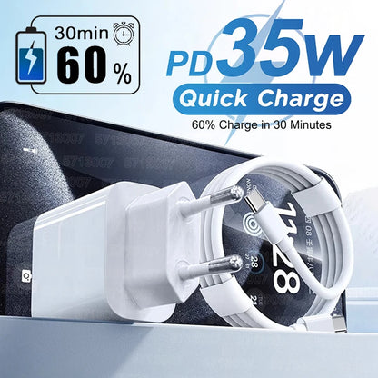 PD 35W USB C Fast Charger For Apple iPhone 16 15 14 13 12 11 Pro Max Fast Charging USB C Type C Charger Cable Phone Accessories - Merit Sell