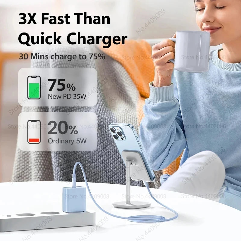 PD 35W USB C Fast Charger For Apple iPhone 16 15 14 13 12 11 Pro Max Fast Charging USB C Type C Charger Cable Phone Accessories - Merit Sell