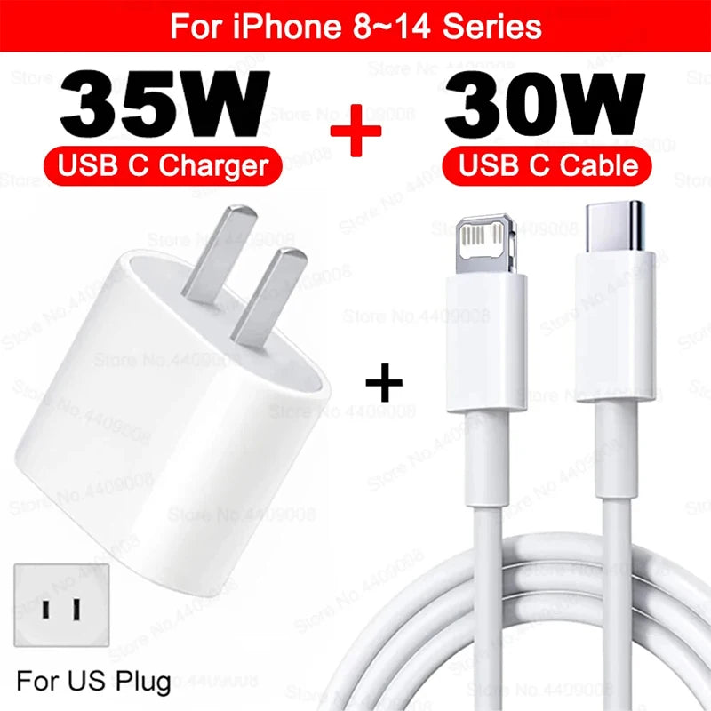 PD 35W USB C Fast Charger For Apple iPhone 16 15 14 13 12 11 Pro Max Fast Charging USB C Type C Charger Cable Phone Accessories - Merit Sell