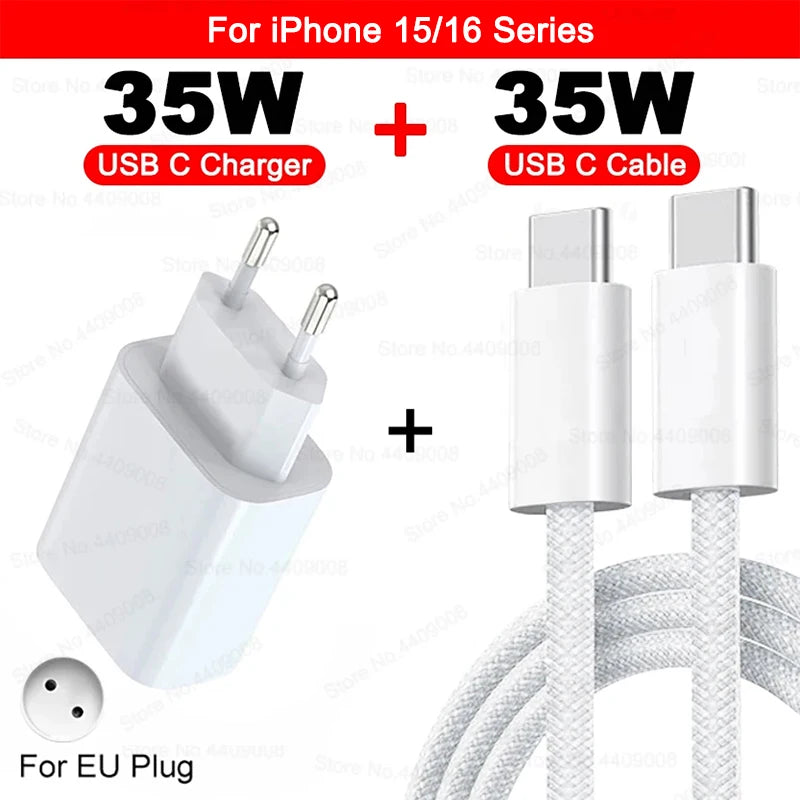PD 35W USB C Fast Charger For Apple iPhone 16 15 14 13 12 11 Pro Max Fast Charging USB C Type C Charger Cable Phone Accessories - Merit Sell