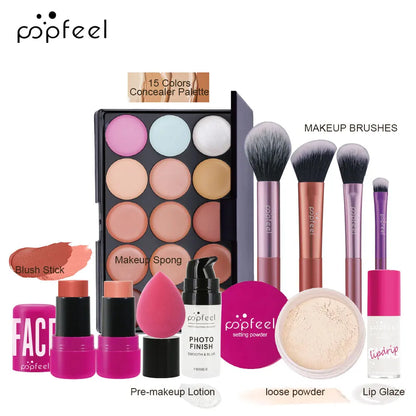 POPFEEL All In One Makeup Kit Eyeshadow Powder Lipgloss Lipoil,Valentine's Day Gift for Girls Women - Merit Sell