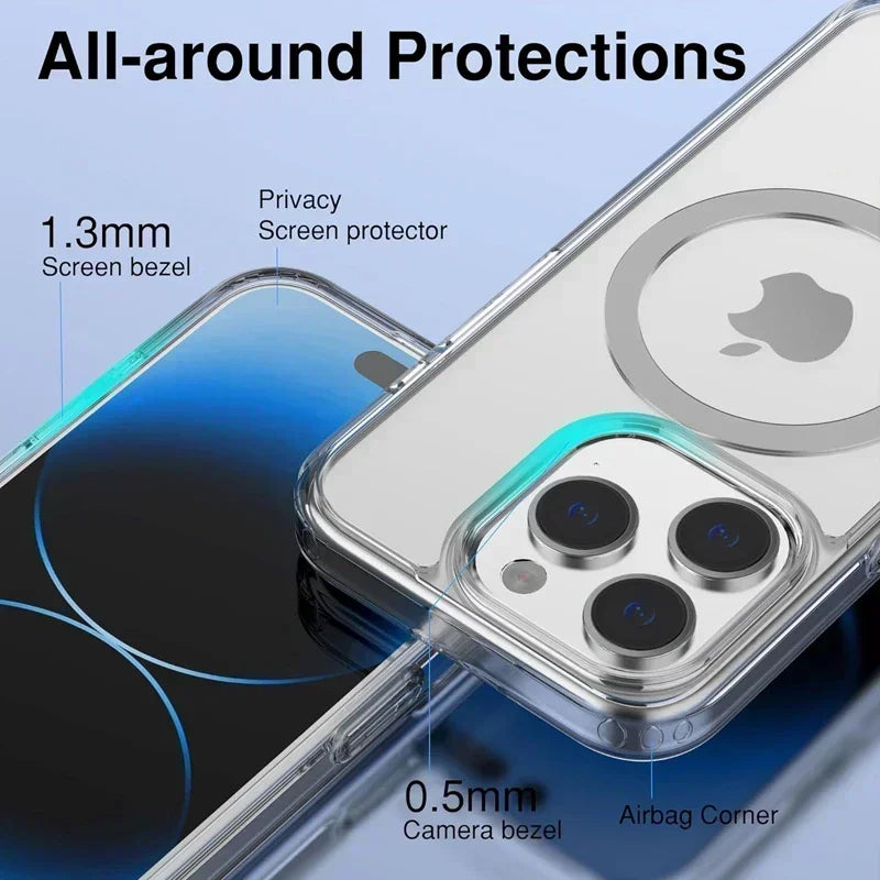 Magnetic Original Clear Case For iPhone 16 15 14 13 12 11 Pro Max Plus mini XS XR Funda For Magsafe Silicone Transparent Cover - Merit Sell