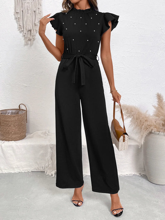 Pearl Detail Ruffled Cap Sleeve Jumpsuit - Merit Sell