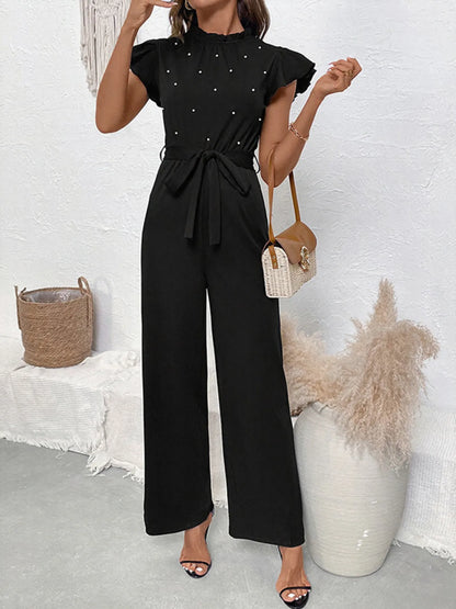 Pearl Detail Ruffled Cap Sleeve Jumpsuit - Merit Sell