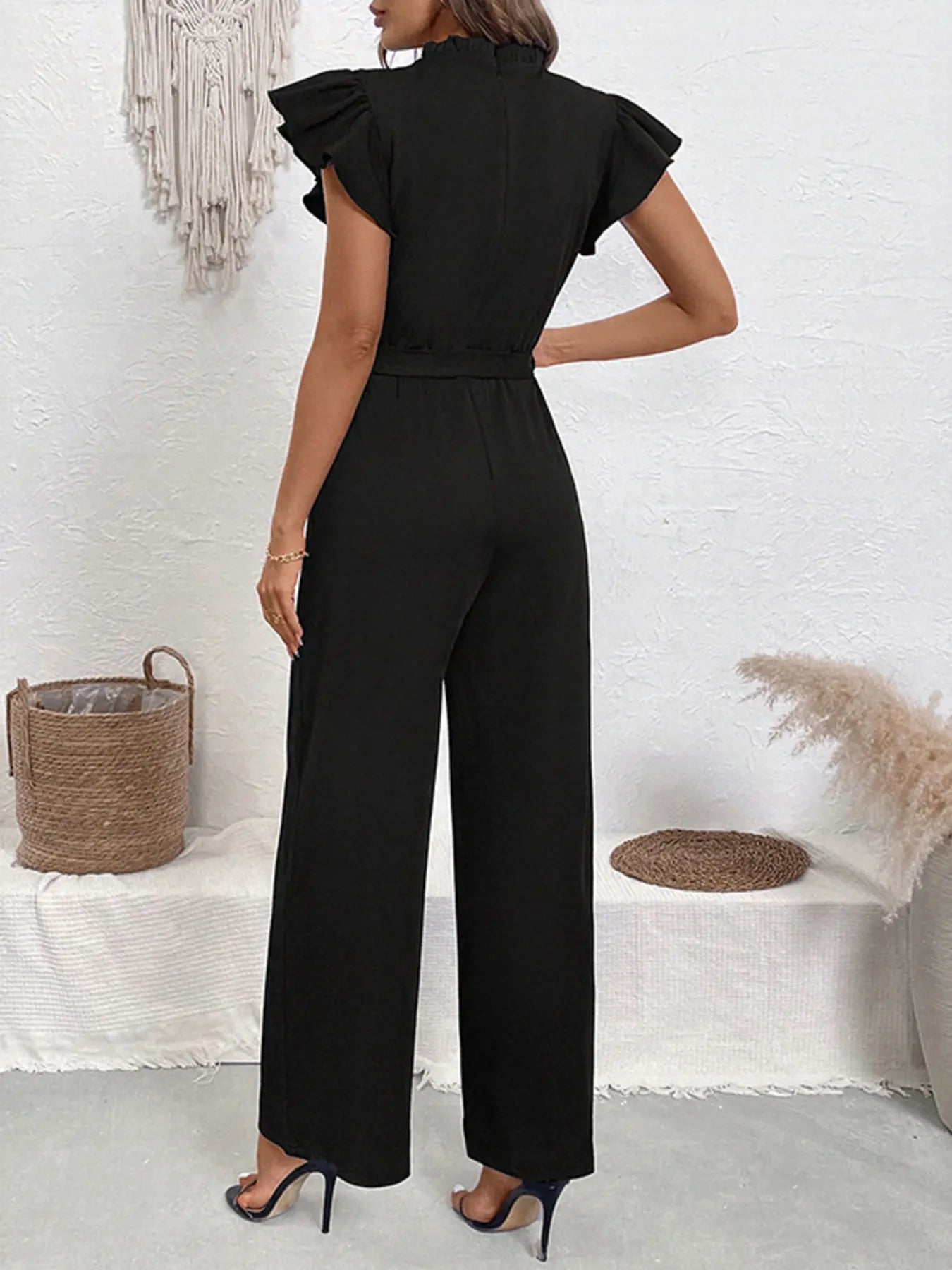 Pearl Detail Ruffled Cap Sleeve Jumpsuit - Merit Sell