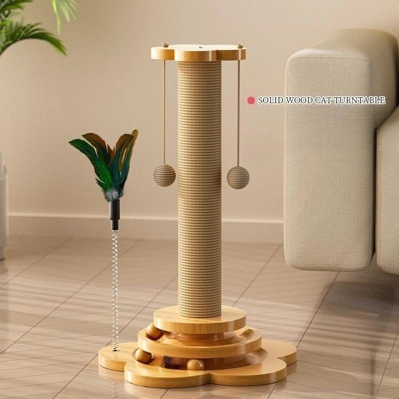 Pet Cat Toy Solid Wood Cat Turntable Funny Cat Stick Balls Durable Sisal Scratching Board Cat Supplies Cat Grab Column - Merit Sell