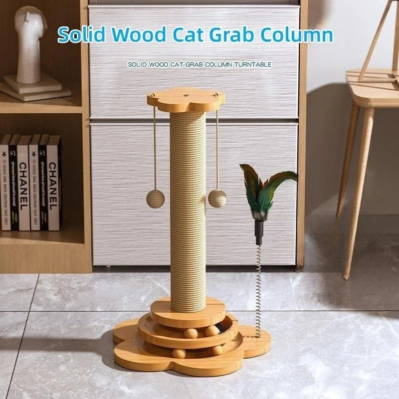 Pet Cat Toy Solid Wood Cat Turntable Funny Cat Stick Balls Durable Sisal Scratching Board Cat Supplies Cat Grab Column - Merit Sell