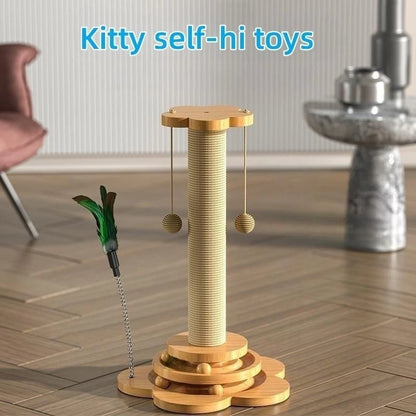 Pet Cat Toy Solid Wood Cat Turntable Funny Cat Stick Balls Durable Sisal Scratching Board Cat Supplies Cat Grab Column - Merit Sell