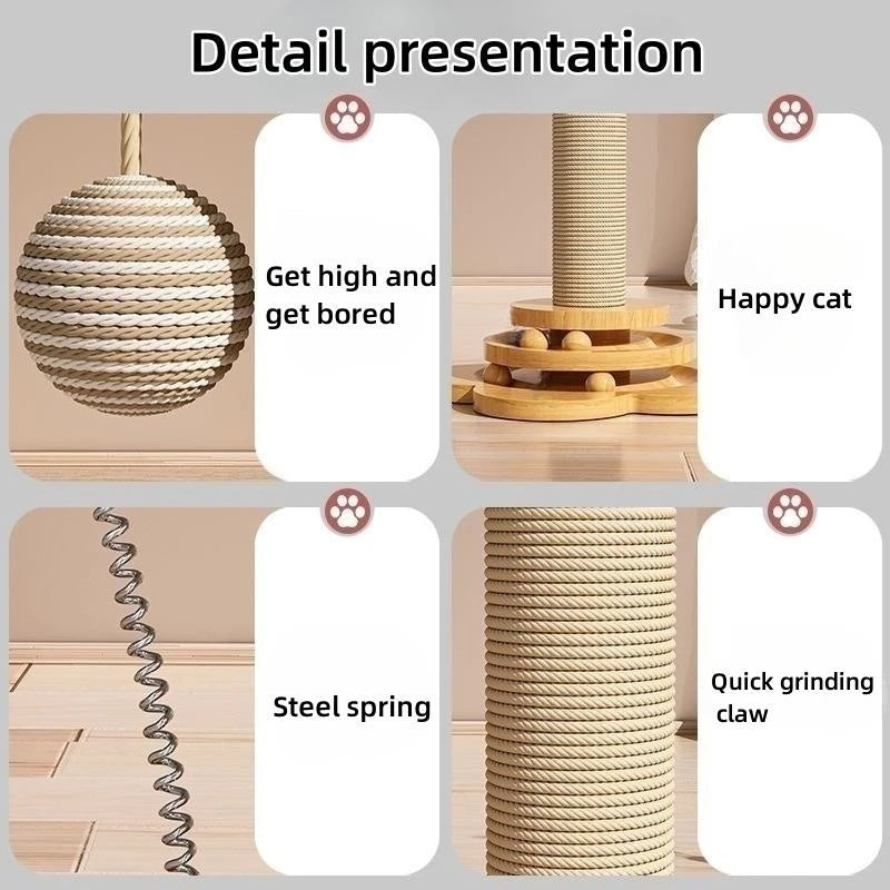 Pet Cat Toy Solid Wood Cat Turntable Funny Cat Stick Balls Durable Sisal Scratching Board Cat Supplies Cat Grab Column - Merit Sell