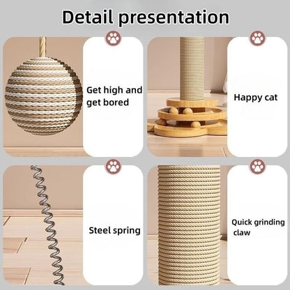 Pet Cat Toy Solid Wood Cat Turntable Funny Cat Stick Balls Durable Sisal Scratching Board Cat Supplies Cat Grab Column - Merit Sell