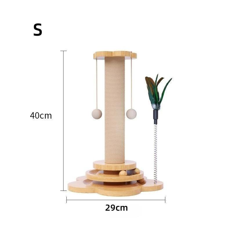 Pet Cat Toy Solid Wood Cat Turntable Funny Cat Stick Balls Durable Sisal Scratching Board Cat Supplies Cat Grab Column - Merit Sell