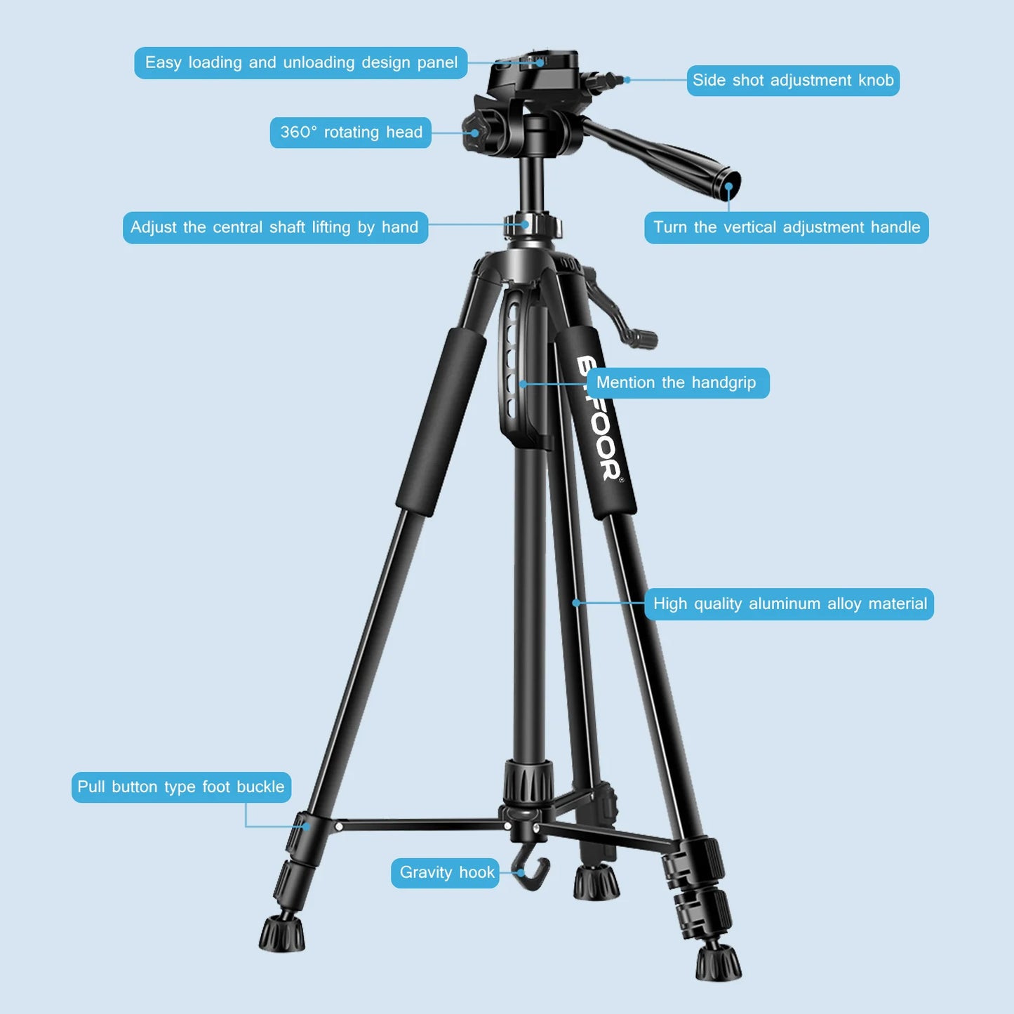 Phone Travel Self Tripod Aluminum Tall 55” 140CM Stand With Quick Plates Mount Pan Head For Canon Nikon DSLR SLR Digital Camera - Merit Sell