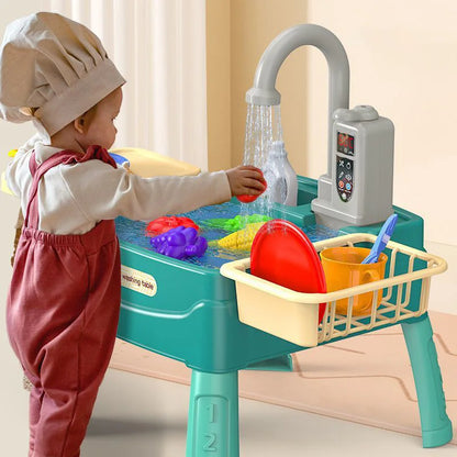 Play Sink with Running Water Kitchen Sink Toys with Electric Faucet Water Table Floating Pool Dishwasher Set for Toddler Girl - Merit Sell