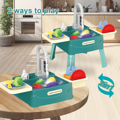 Play Sink with Running Water Kitchen Sink Toys with Electric Faucet Water Table Floating Pool Dishwasher Set for Toddler Girl - Merit Sell