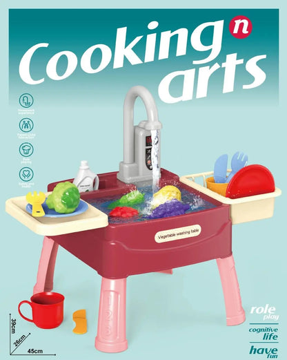 Play Sink with Running Water Kitchen Sink Toys with Electric Faucet Water Table Floating Pool Dishwasher Set for Toddler Girl - Merit Sell