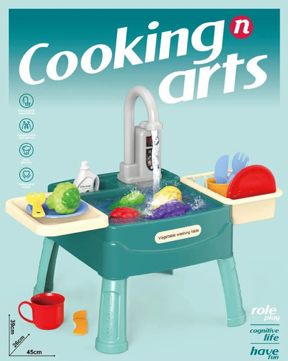 Play Sink with Running Water Kitchen Sink Toys with Electric Faucet Water Table Floating Pool Dishwasher Set for Toddler Girl - Merit Sell