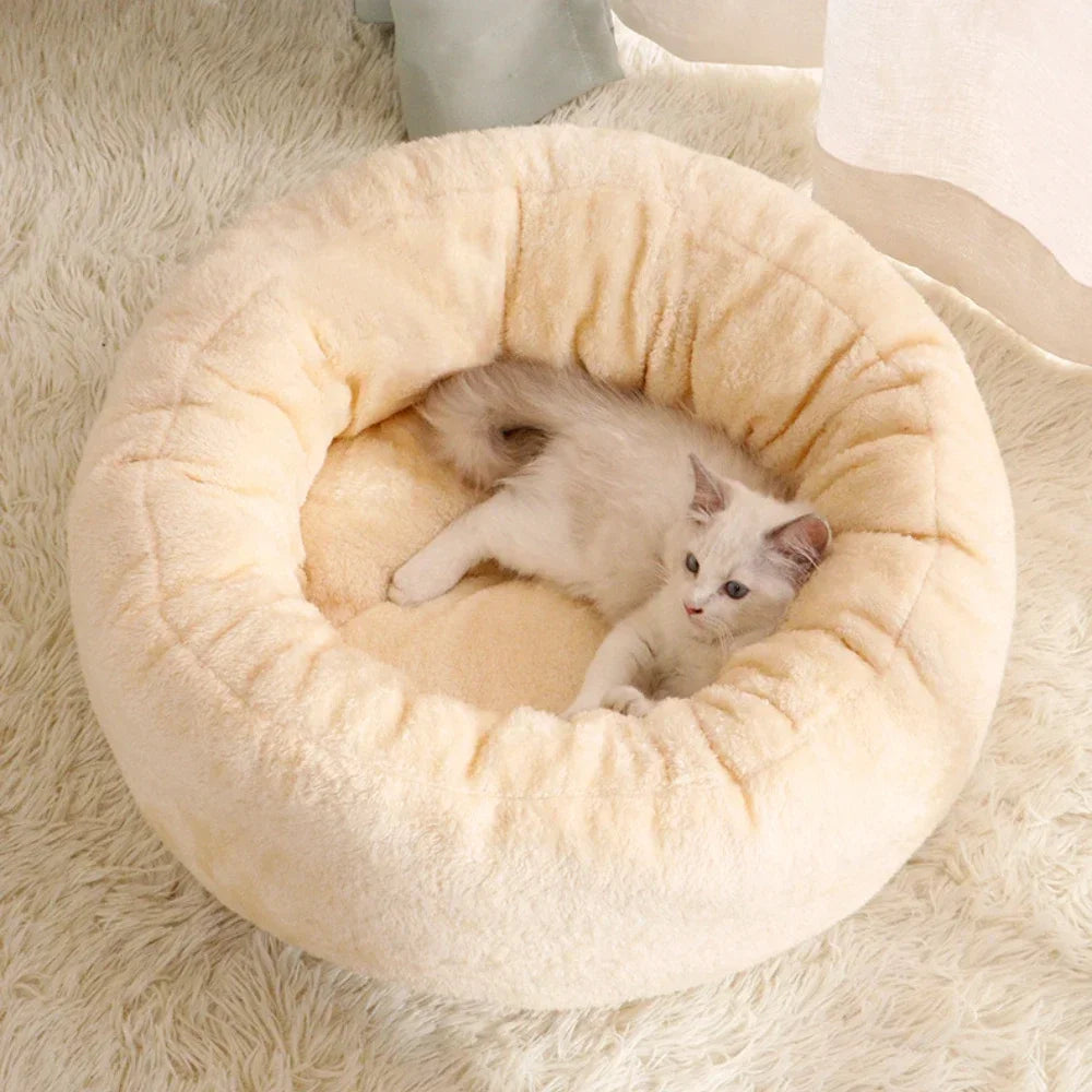 Plush Pet Nest for Winter, Warm & Comfortable Round Sleeping Bed for Dog & Cat, Soft Cozy Nest, Random Color - Merit Sell