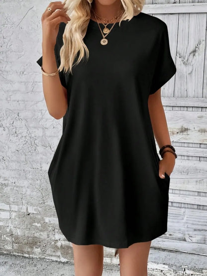 Pocketed Round Neck Short Sleeve Dress - Merit Sell