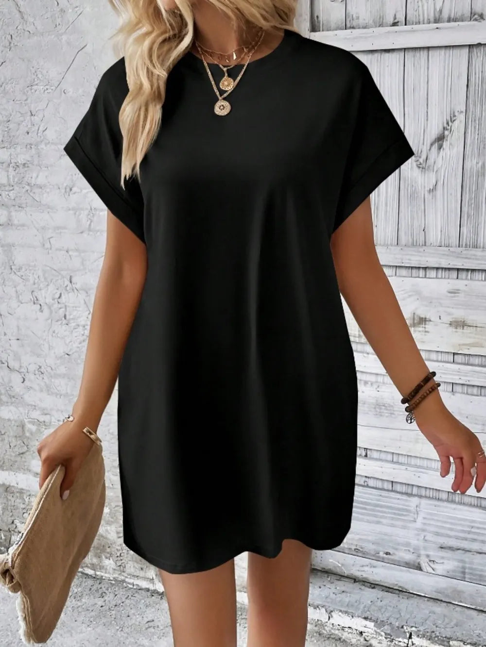 Pocketed Round Neck Short Sleeve Dress - Merit Sell