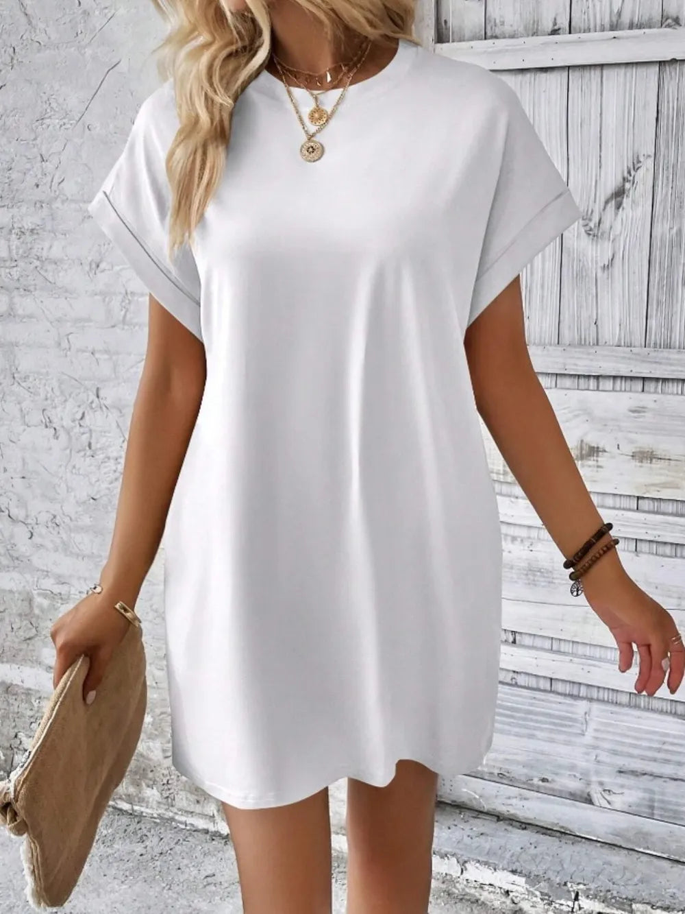 Pocketed Round Neck Short Sleeve Dress - Merit Sell