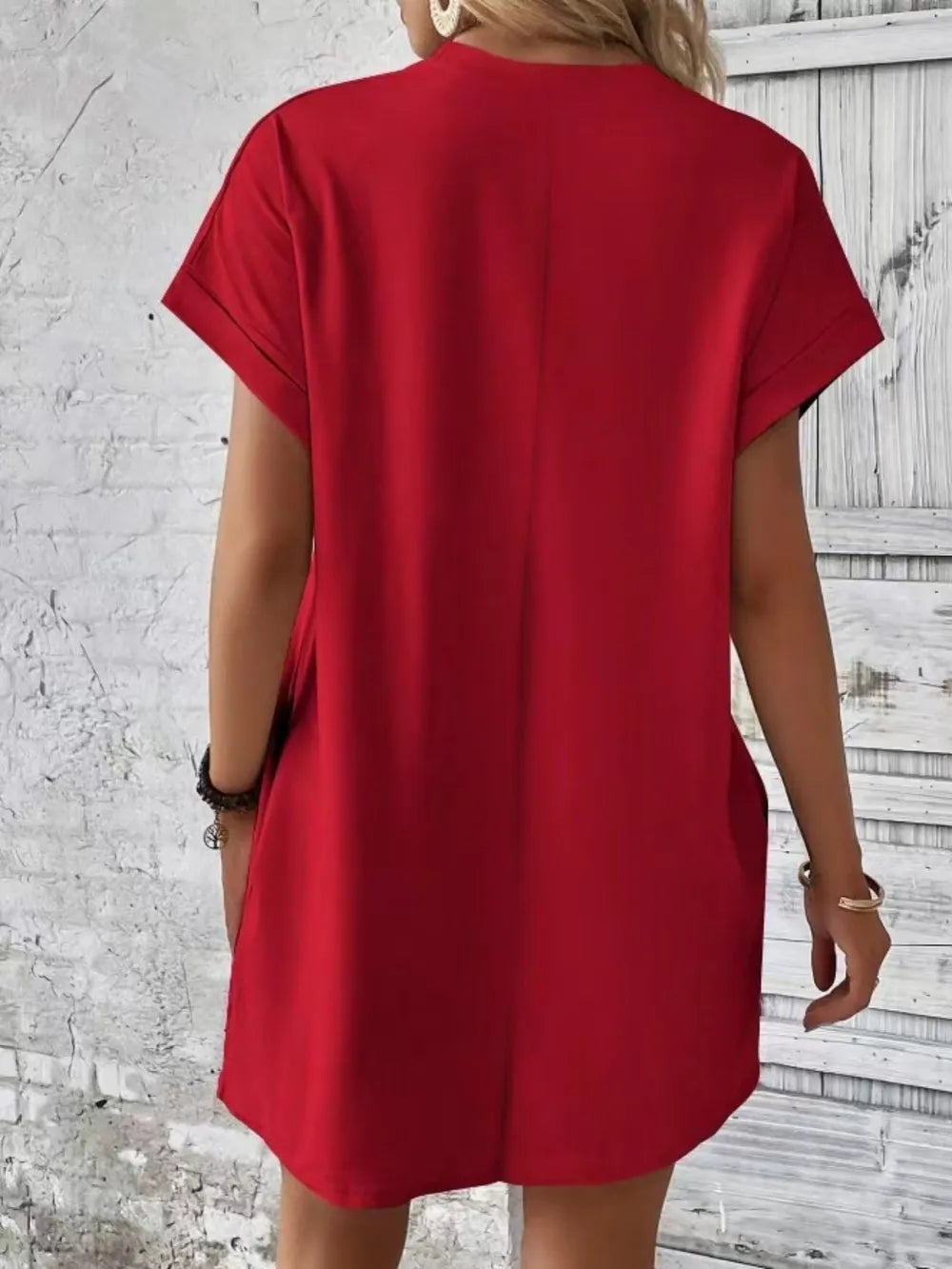 Pocketed Round Neck Short Sleeve Dress - Merit Sell