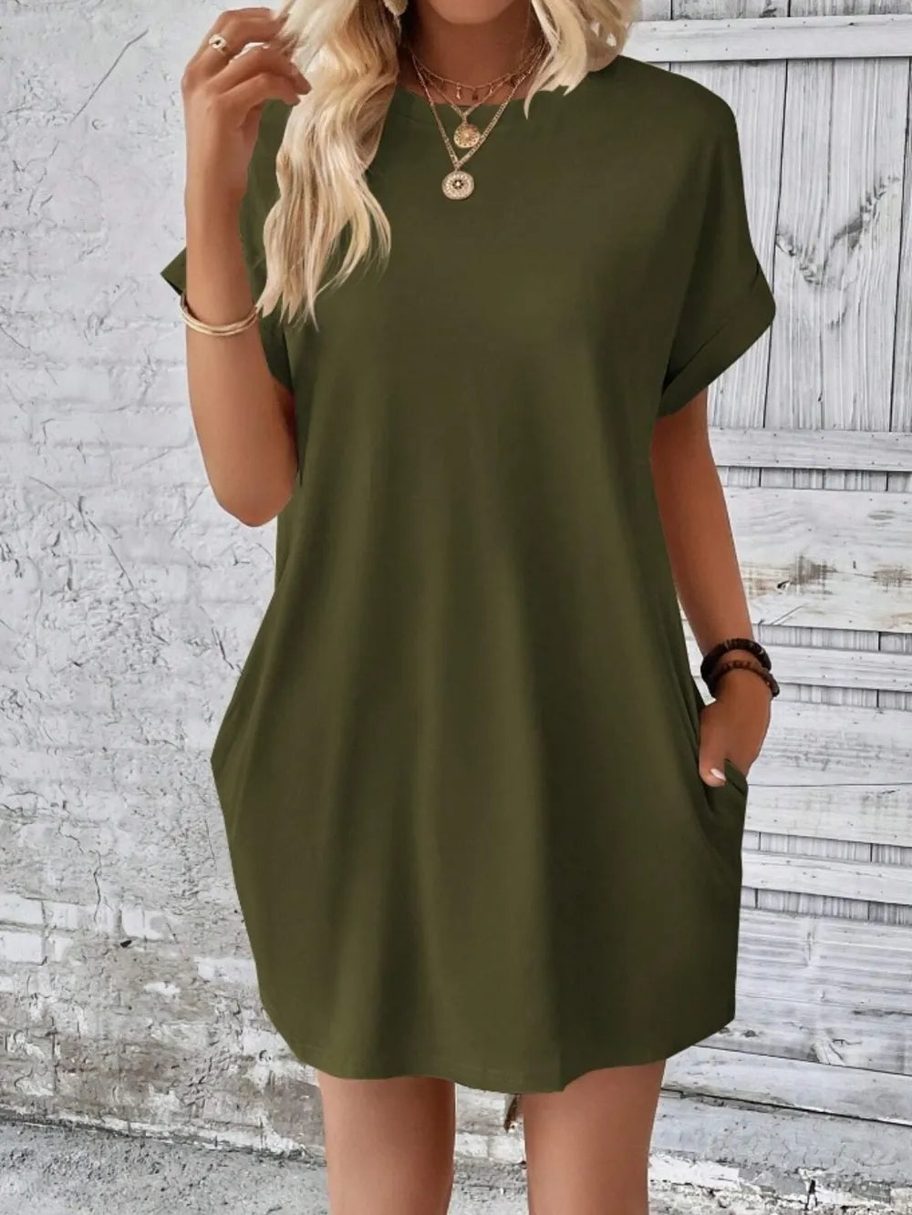 Pocketed Round Neck Short Sleeve Dress - Merit Sell