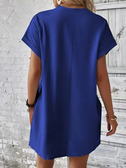 Pocketed Round Neck Short Sleeve Dress - Merit Sell