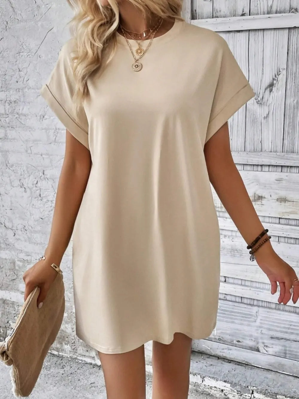 Pocketed Round Neck Short Sleeve Dress - Merit Sell