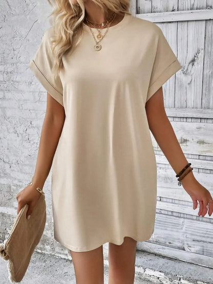 Pocketed Round Neck Short Sleeve Dress - Merit Sell