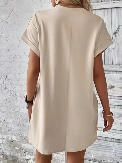 Pocketed Round Neck Short Sleeve Dress - Merit Sell