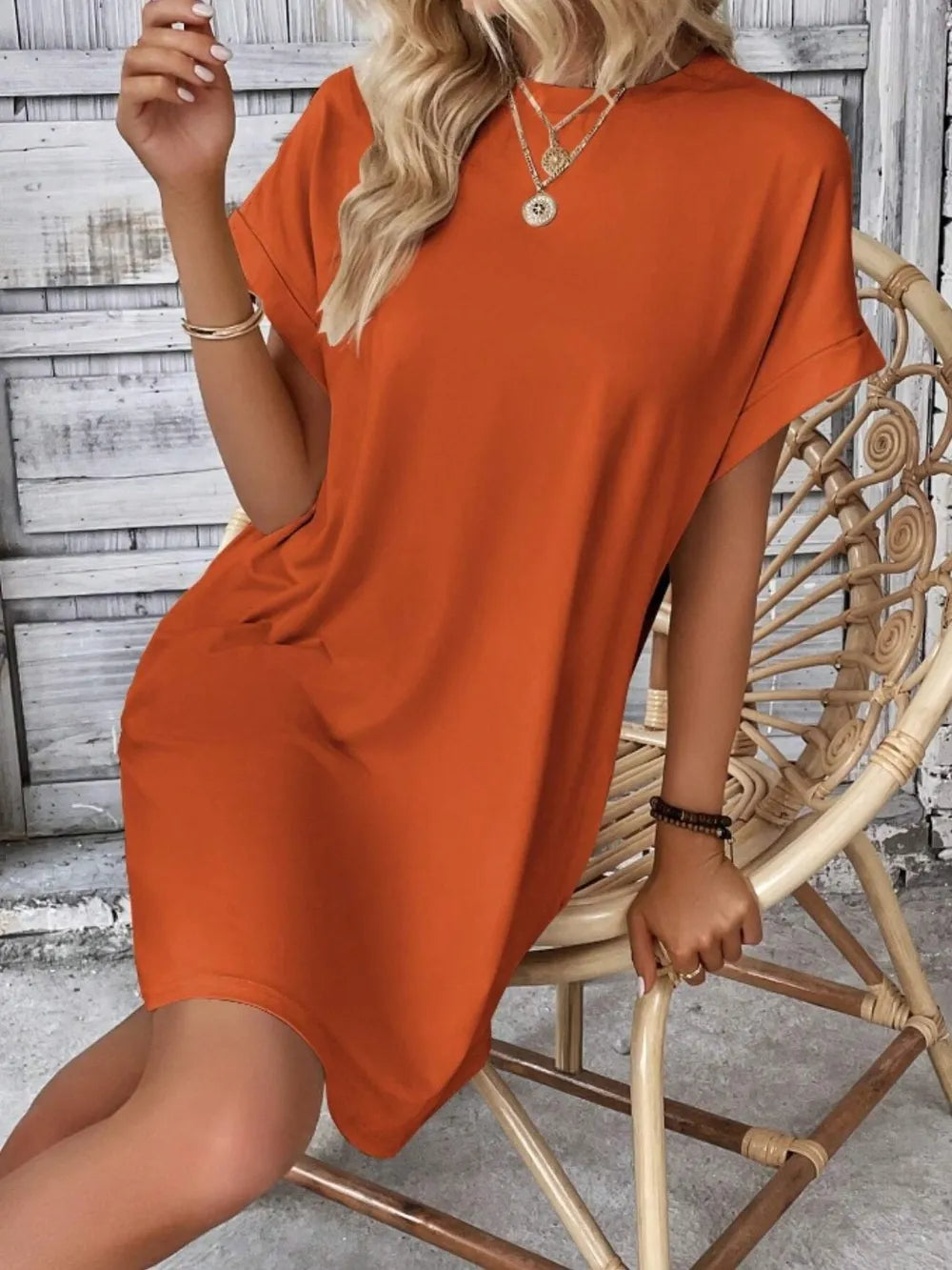 Pocketed Round Neck Short Sleeve Dress - Merit Sell