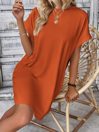 Pocketed Round Neck Short Sleeve Dress - Merit Sell