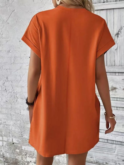 Pocketed Round Neck Short Sleeve Dress - Merit Sell